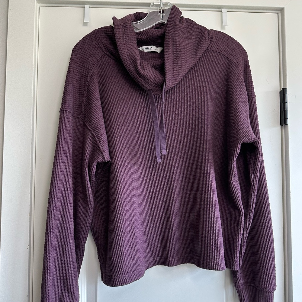 Sonoma Waffle Knit Cowl Neck Pullover - Plum